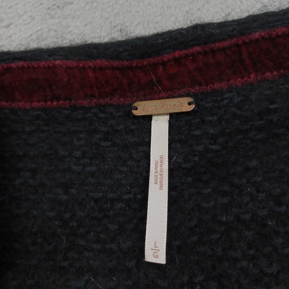 Free People Sweater Womens Large Black V Neck Alpaca Blend Pullover Preppy - Picture 4 of 8